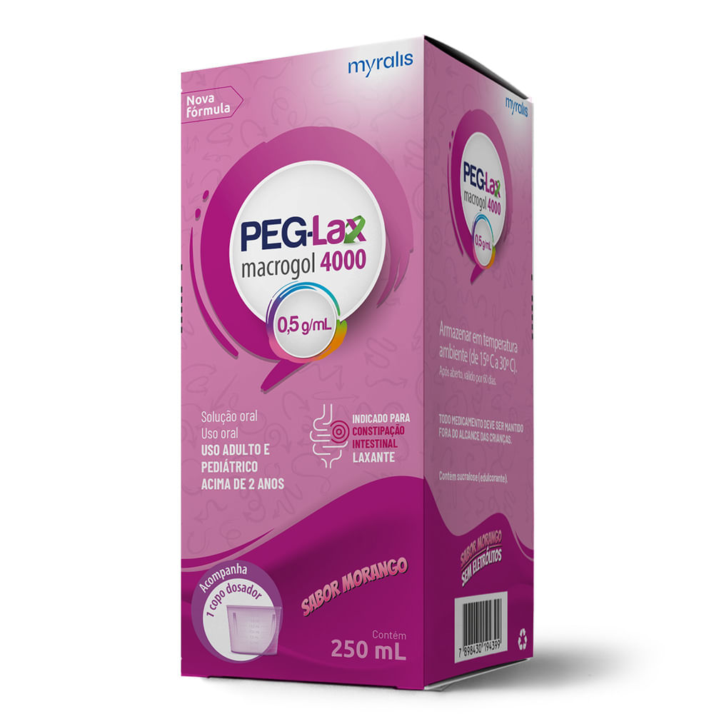 Peg-Lax Macrogol 4000 0,5g/ml Sabor Morango Solução Oral 250ml + Copo Dosador